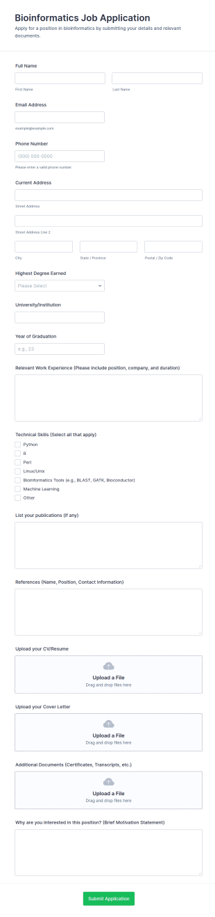 Bioinformatics Job Application Form Template