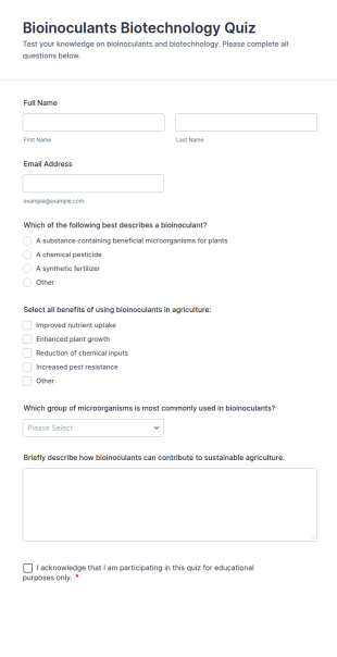 Bioinoculants Biotechnology Quiz Form Template