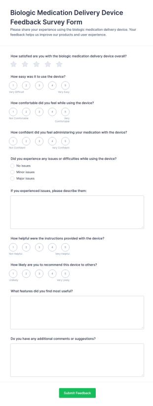 Biologic Medication Delivery Device Feedback Form Template