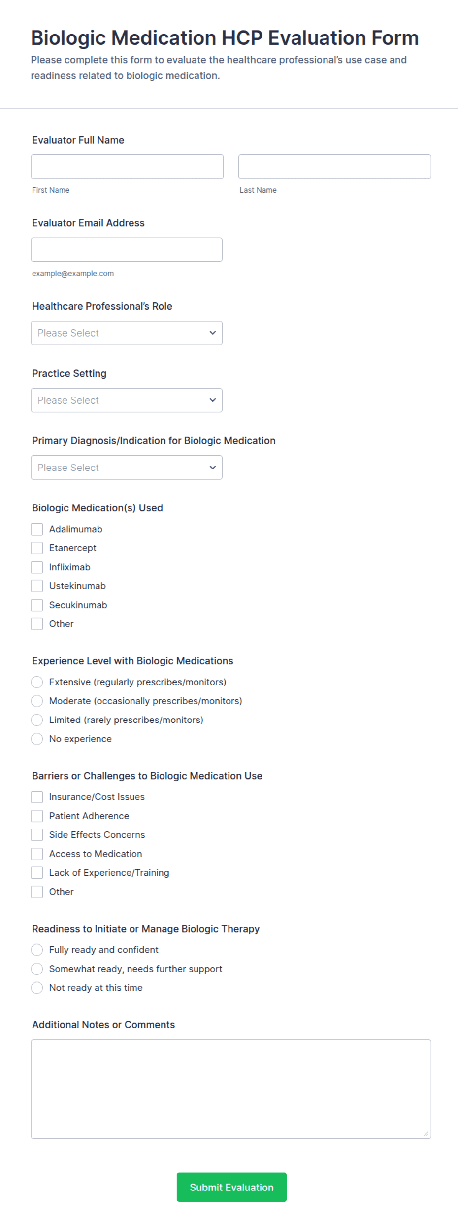 Biologic Medication HCP Evaluation Form Template | Jotform