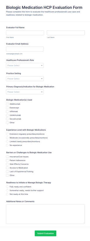 Biologic Medication HCP Evaluation Form Template