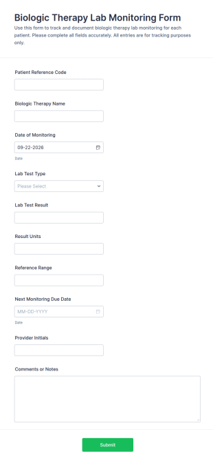 Biologic Therapy Lab Monitoring Form Template