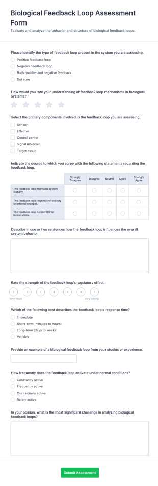 Biological Feedback Loop Assessment Form Template