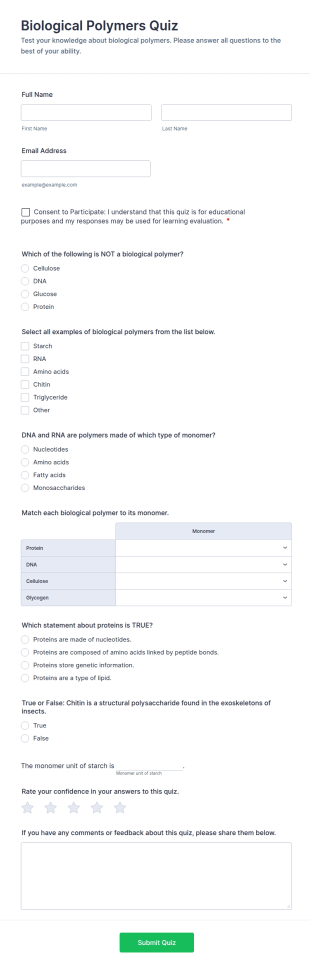 Biological Polymers Quiz Form Template