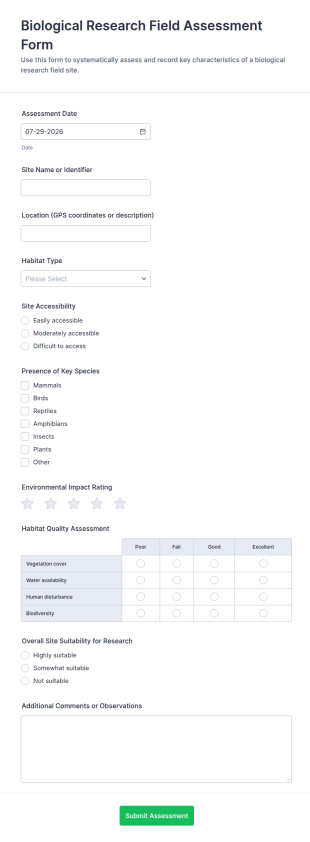 Biological Research Field Assessment Form Template