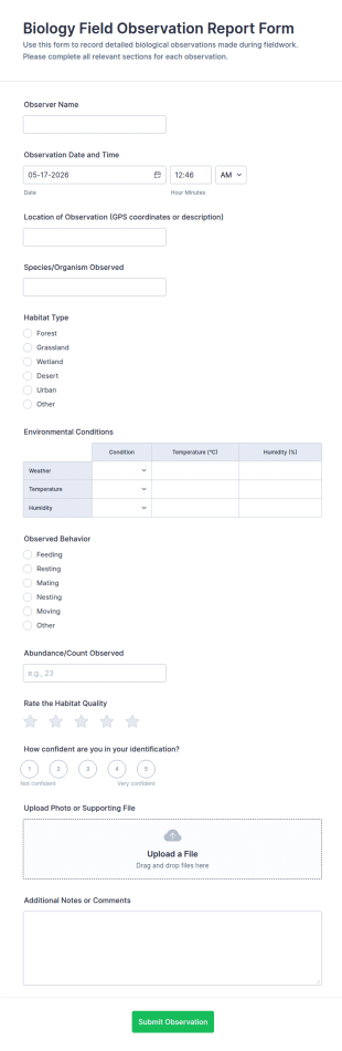 Biology Field Observation Report Form Template