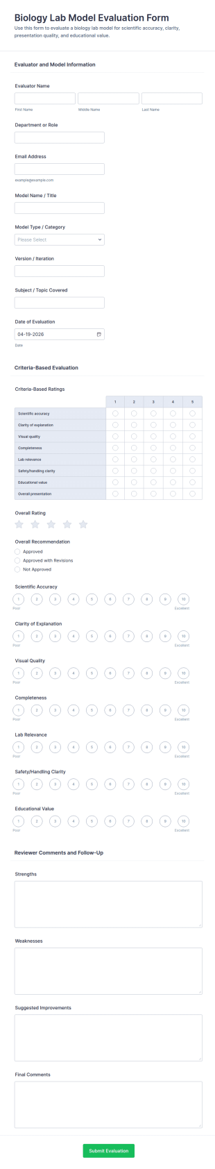 Biology Lab Model Evaluation Form Template