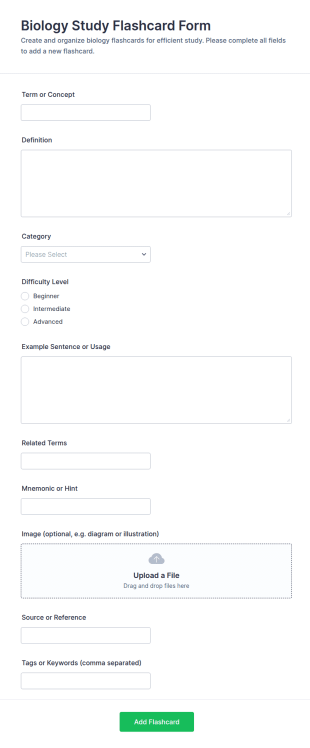 Biology Study Flashcard Form Template