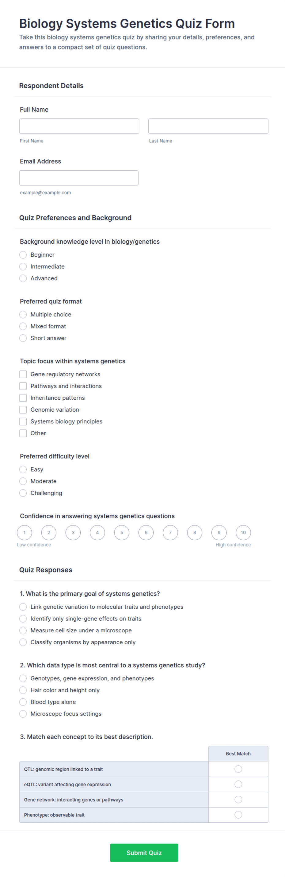Biology Systems Genetics Quiz Form Template | Jotform