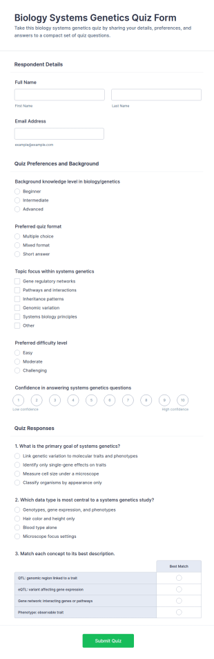 Biology Systems Genetics Quiz Form Template