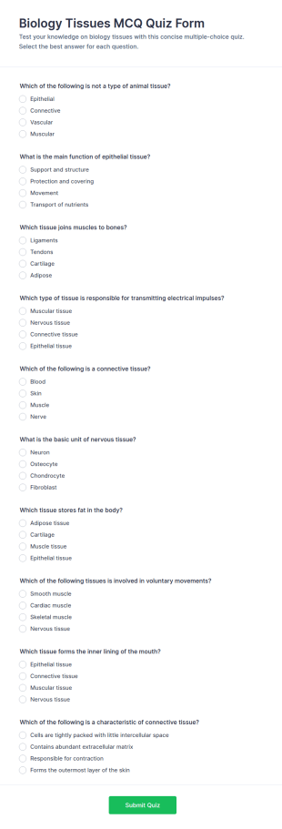 Biology Tissues MCQ Quiz Form Template