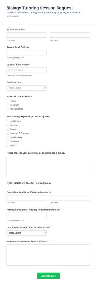 Biology Tutoring Session Request Form Template