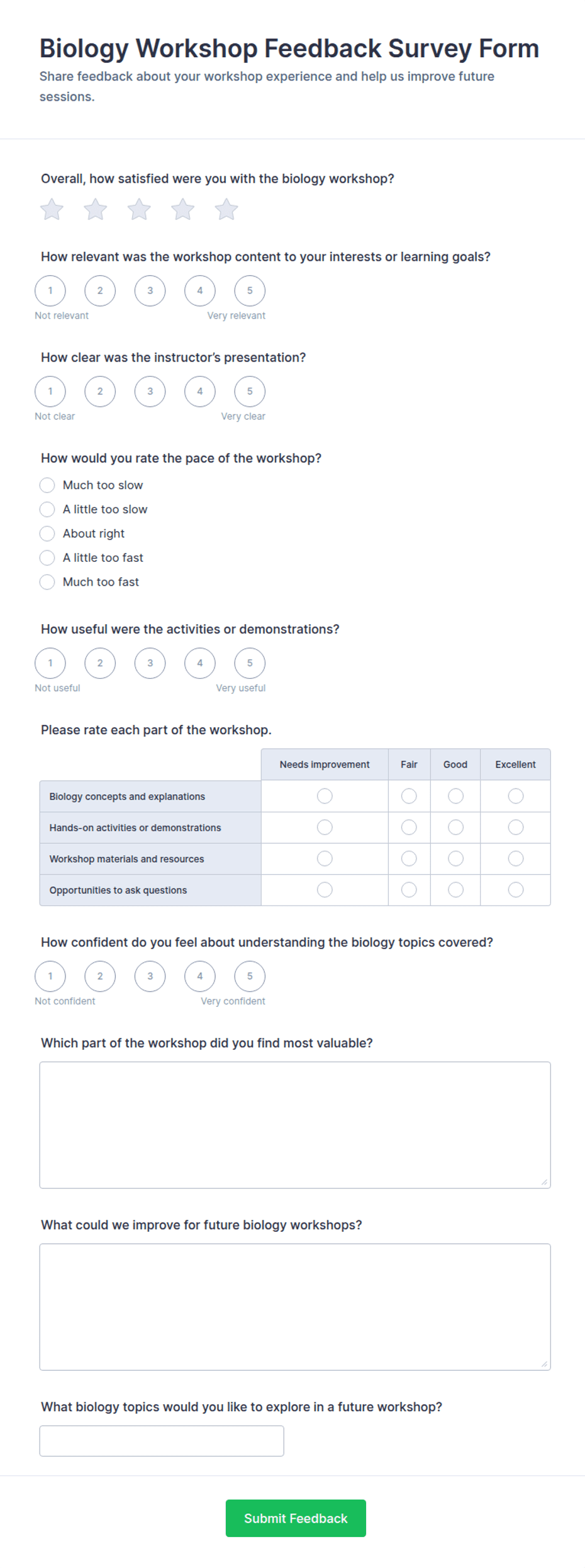 Biology Workshop Feedback Form Template | Jotform