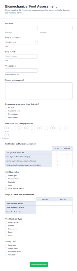 Biomechanical Foot Assessment Form Template