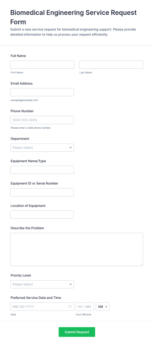 Biomedical Engineering Service Request Form Template
