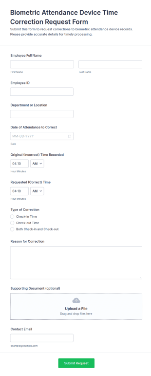 Biometric Attendance Device Time Correction Request Form Template