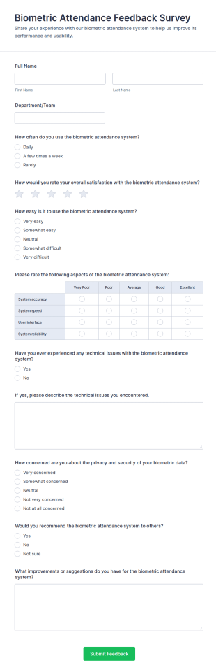 Biometric Attendance Feedback Survey Form Template