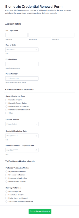 Biometric Credential Renewal Form Template