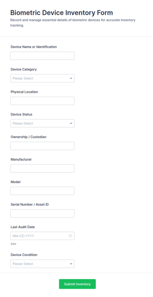 Biometric Device Inventory Form Template