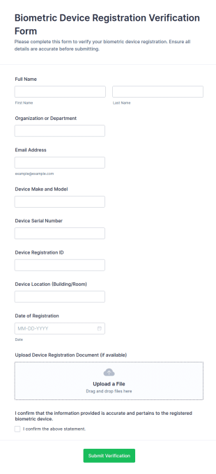 Biometric Device Registration Verification Form Template