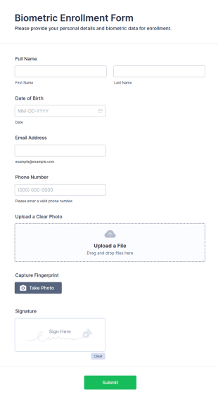 Biometric Enrollment Form Template