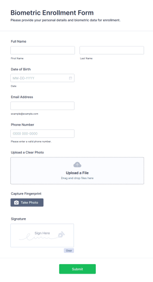 Biometric Enrollment Form Form Template