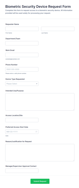 Biometric Security Device Request Form Template