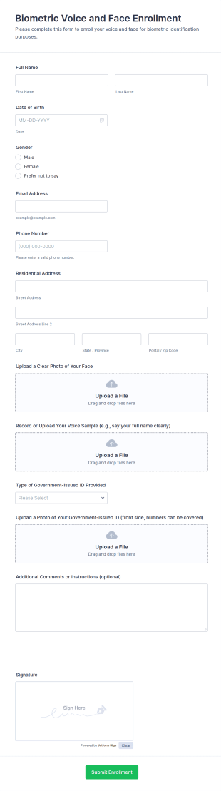 Biometric Voice And Face Enrollment Form Template