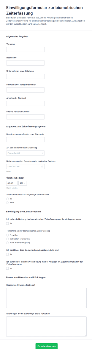 Biometrischer Zeiterfassungseinwilligungsformular