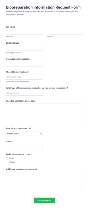 Biopreparation Information Request Form Template