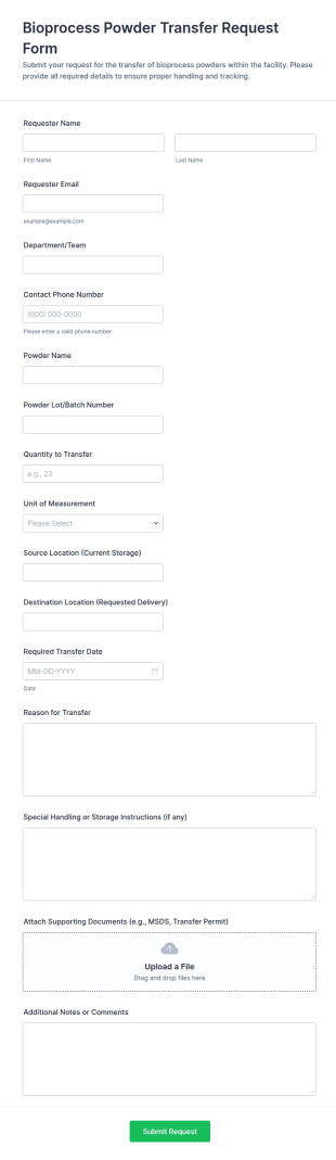 Bioprocess Powder Transfer Request Form Template