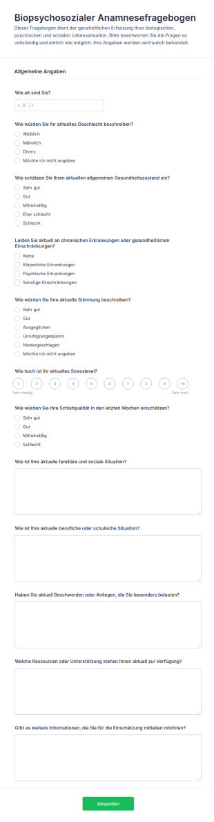 Biopsychosoziales Bewertungsformular