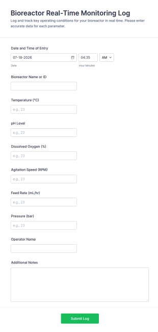 Bioreactor Real Time Monitoring Log Form Template