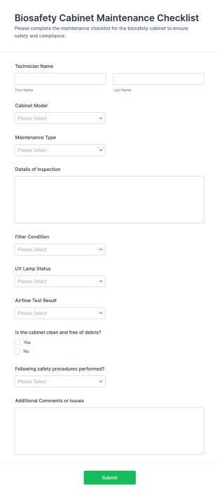 Biosafety Cabinet Maintenance Checklist Form Template