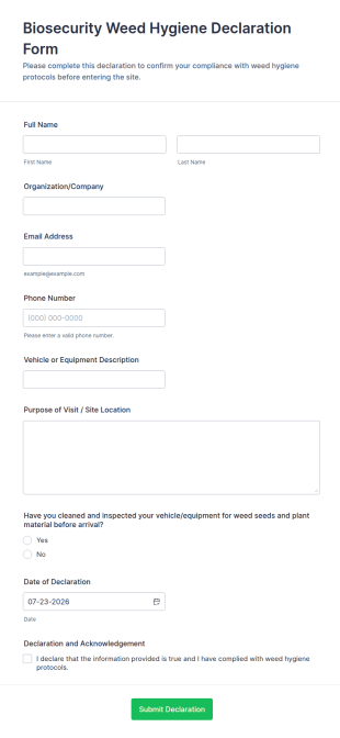 Biosecurity Weed Hygiene Declaration Form Template
