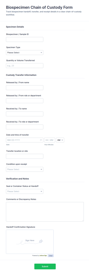 Biospecimen Chain Of Custody Form Template
