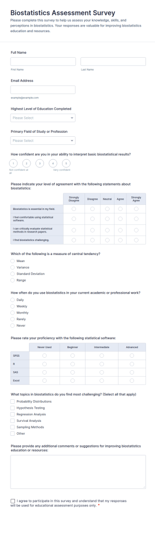 Biostatistics Assessment Survey Form Template
