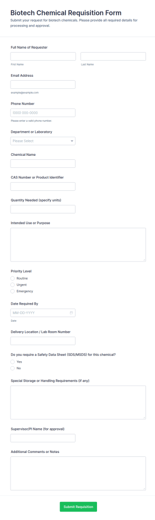 Biotech Chemical Requisition Form Template