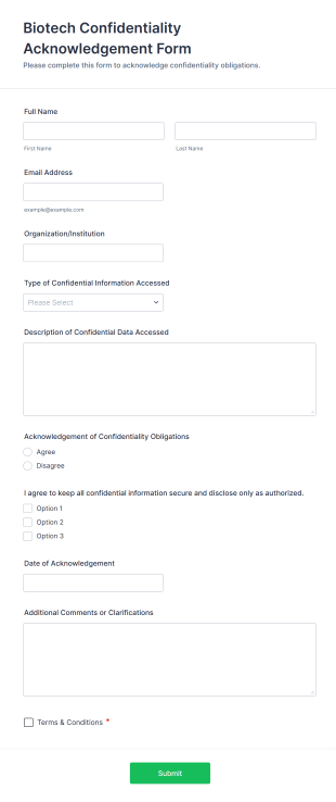 Biotech Confidentiality Acknowledgement Form Template