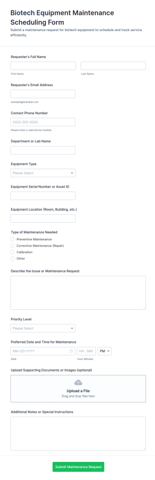 Biotech Equipment Maintenance Scheduling Form Template