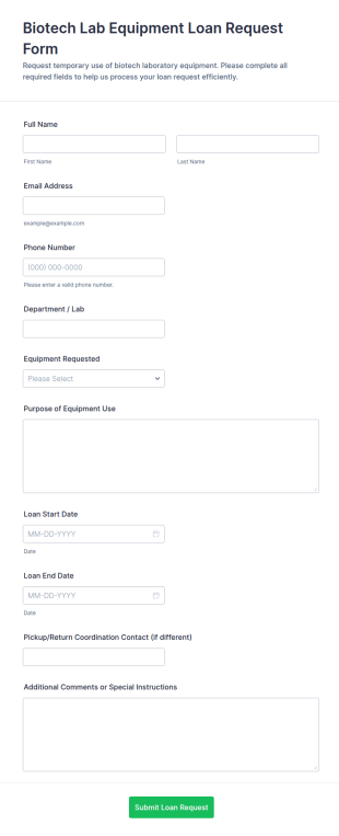 Biotech Lab Equipment Loan Request Form Template