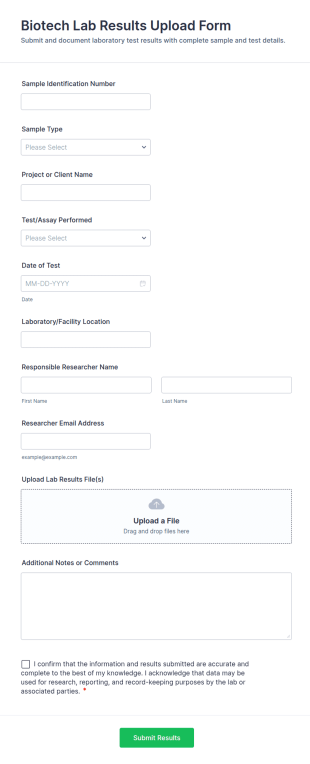 Biotech Lab Results Upload Form Template