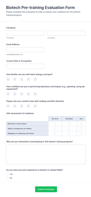 Biotech Pre Training Evaluation Form Template
