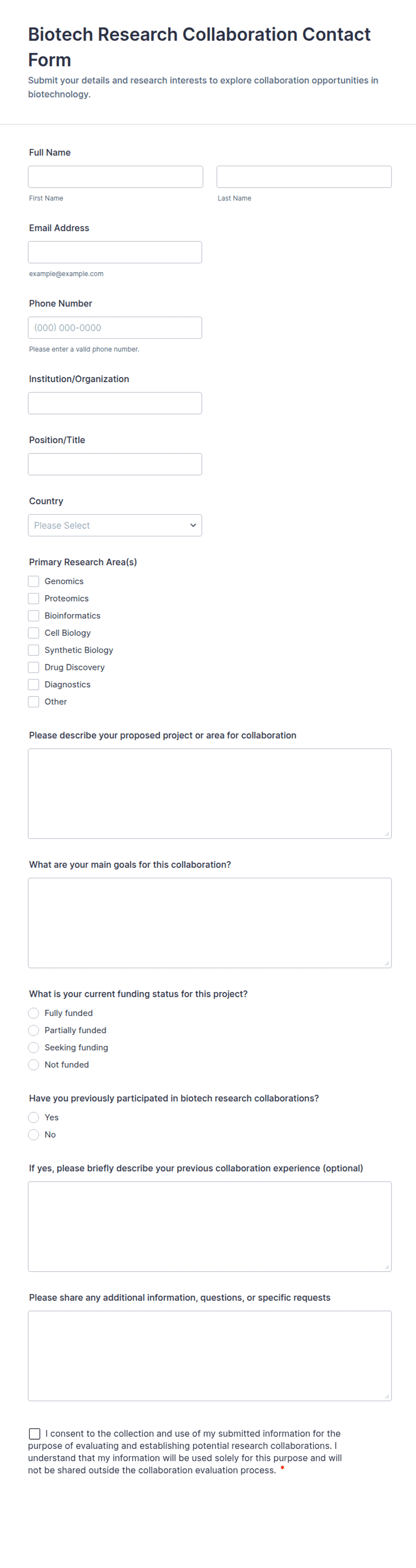 Biotech Research Collaboration Contact Form Template | Jotform