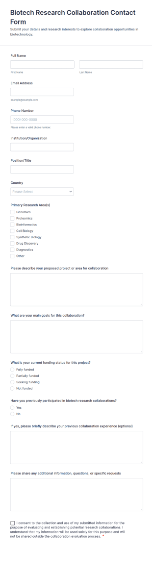 Biotech Research Collaboration Contact Form Template