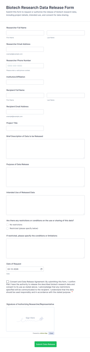 Biotech Research Data Release Form Template