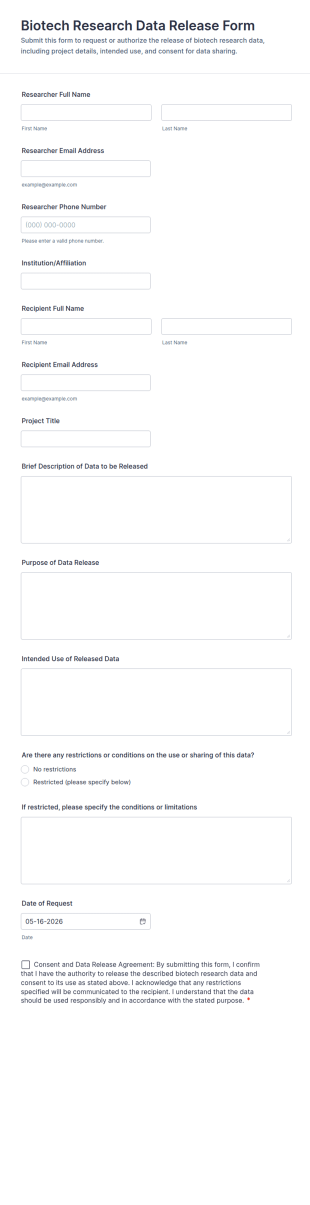 Biotech Research Data Release Form Template