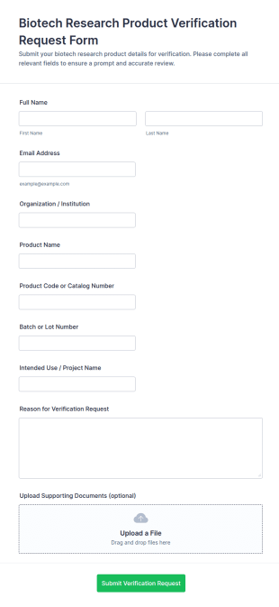 Biotech Research Product Verification Request Form Template