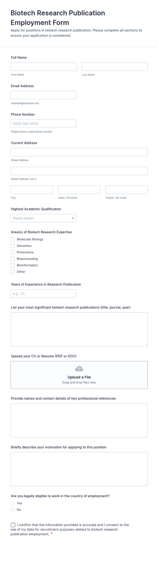 Biotech Research Publication Employment Form Template