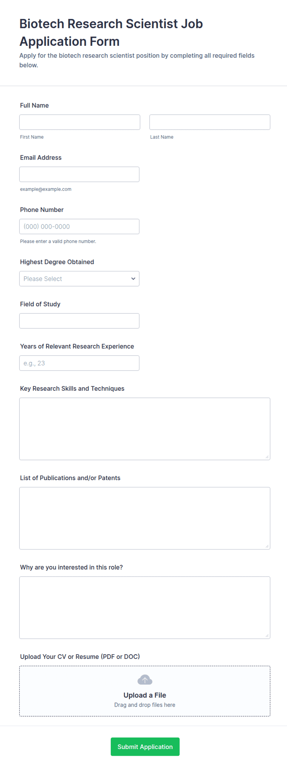 Biotech Research Scientist Job Application Form Template | Jotform